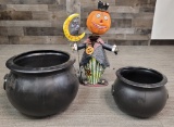 PLASTIC CAULDRONS & METAL BOBBLEHEAD PUMPKIN