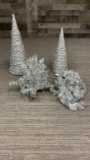 2) SPIRAL TWIG TREES & SILVER GARLAND