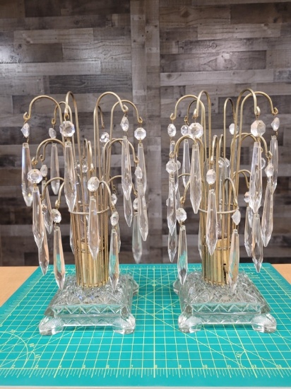 VTG CRYSTAL & BRASS WATERFALL BOUDOIR LAMPS