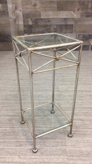 2-TIER METAL & GLASS PLANT STAND