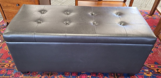 BLACK FAUX LEATHER TUFTED STORAGE OTTOMAN