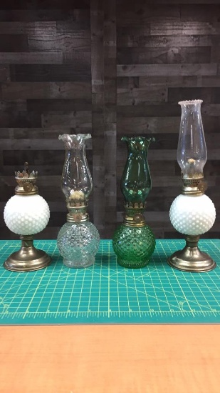 4) VTG SMALL HOBSTAR KEROSENE OIL LAMPS