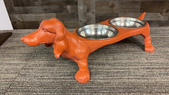 METAL DACHSHUND DOUBLE SIDED FEEDING DISH