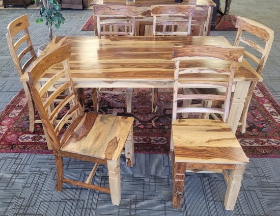 MULTI-TONE WOOD GRAIN RUSTIC DINING TABLE & CHAIRS