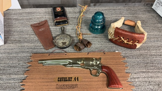 RAWHIDE STIRRUP, BLUE GLASS INSULATOR & MORE