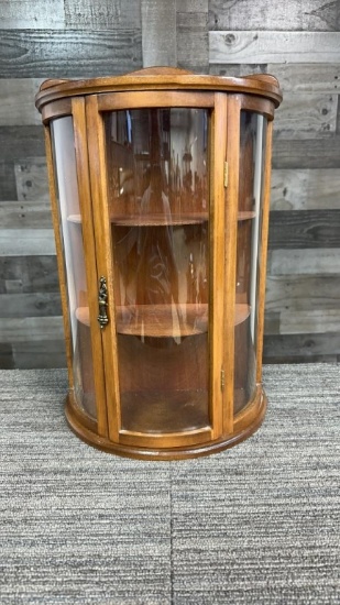 WOODEN HALF MOON HANGING CURIO CABINET
