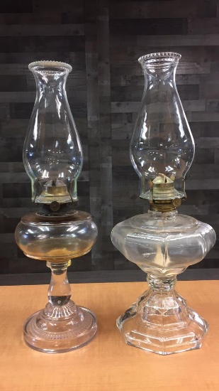 2) VTG CLEAR GLASS KEROSENE OIL LAMPS