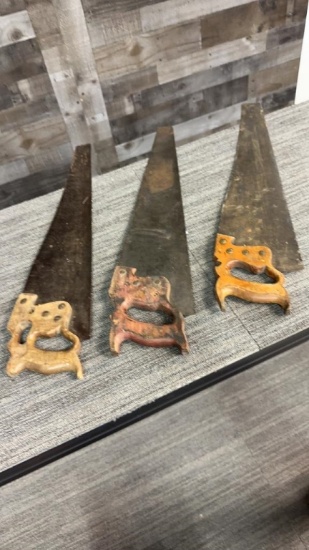 3) WOOD HANDLED HAND SAWS