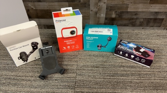 CAR PHONE MOUNT, POLAROID CAMCORDER, & STUN GUN