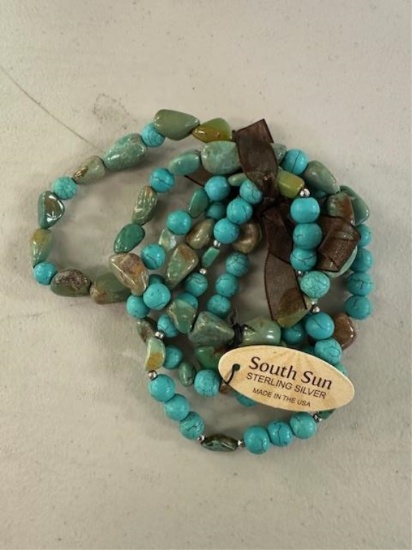 STERLING & TURQUOISE STRETCH BRACELET STACK
