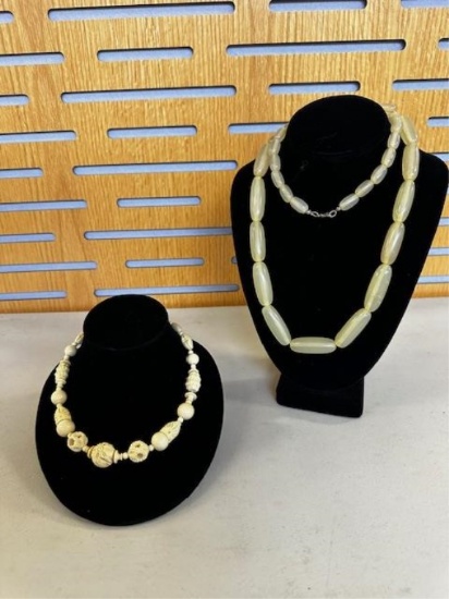 CARVED BONE & GLASS BEAD NECKLACE