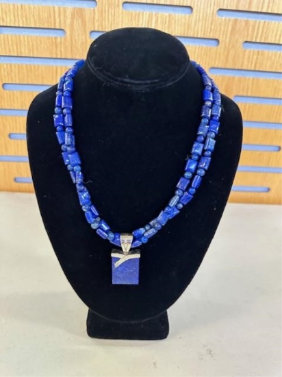 925 SILVER AND BLUE LAPIS PENDANT NECKLACE