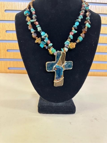 BLACK ONYX & TURQUOISE BRASS-ENAMEL JEWELRY SET