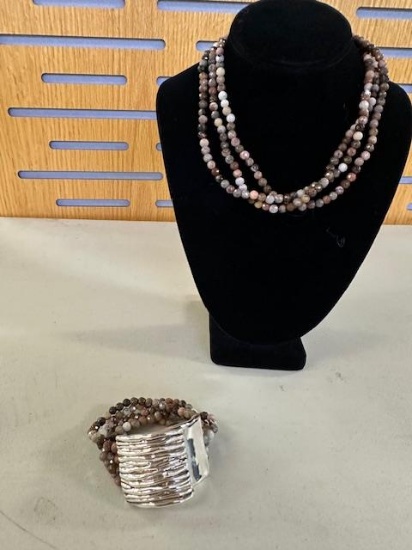 ISRAEL PETRIFIED WOOD BEAD NECKLACE & BRACELET SET