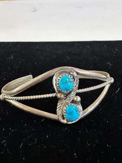 NATIVE AMERICAN STERLING & TURQUOISE BRACELET 10G