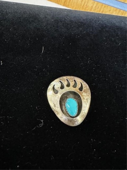 STERLING & TURQUOISE BEAR CLAW PIN. 3G