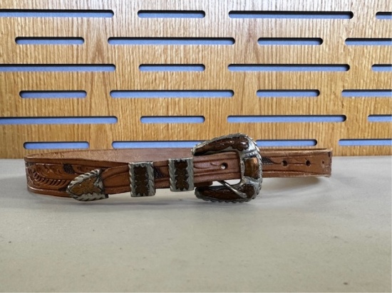 STERLING SILVER & 10K LEATHER BELT