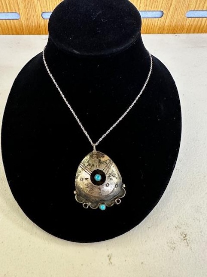 STERLIING SILVER & TURQUOISE NECKLACE & PENDANT 13