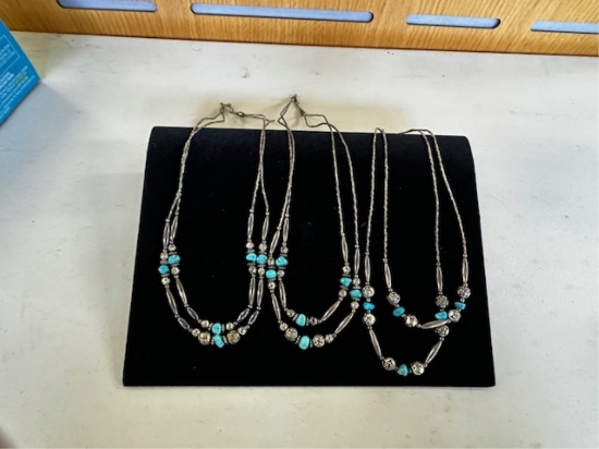 3) SILVER & TURQUOISE NECKLACES 68G