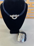 BLACK LEATHER CORD KNOT NECKLACE & BRACELET