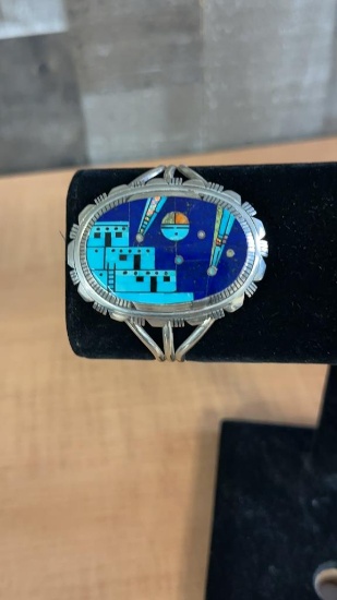 SIGNED LESTER JAMES STERLING & STONE BRACELET 56G