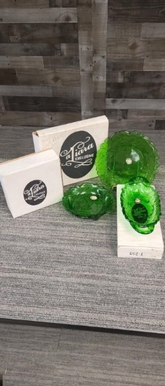 VTG TIARA GLASS GREEN SWEET PEAR DISHWARE