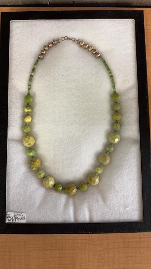 GREEN TURQUOISE & STERLING BEAD NECKLACE.