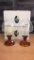 VTG TIARA GLASS AMBER CANDLE LAMPS