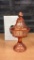 VTG TIARA GLASS CORAL STRAWBERRY LIDDED DISH