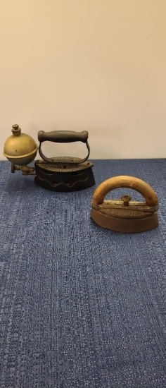 2) ANTIQUE/ VTG SAD IRONS: SELF HEATING & MORE