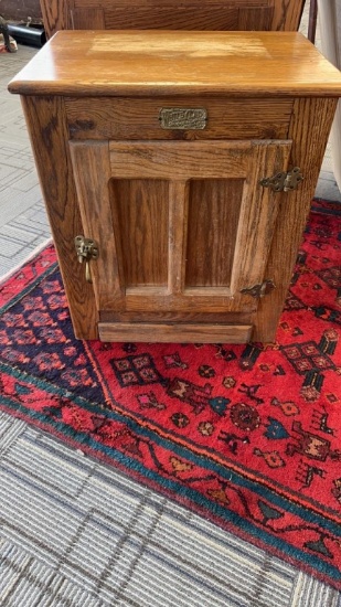VINTAGE WHITE CLAD WOOD ICE BOX