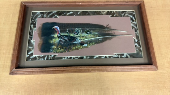 HANDPAINTED TURKEY FEATHERS - FRAMED & SIGNED