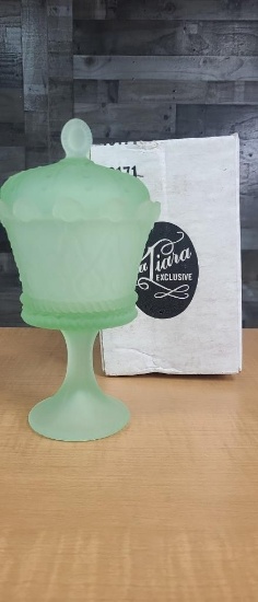 VTG FOSTORIA TIARA GLASS GREEN HAPSBURG CROWN DISH