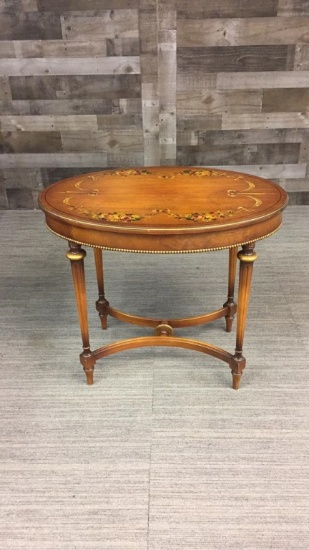 FRENCH LOUIS XVI MARQUETRY INLAY OVAL TABLE