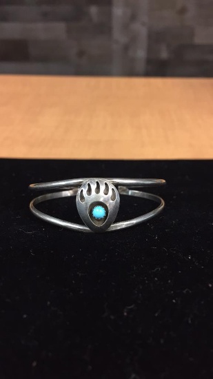 STERLING SILVER & TURQUOISE BEAR PRINT BRACELET 7G