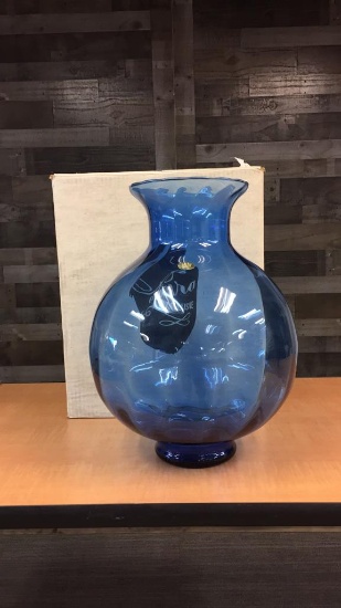 VTG TIARA GLASS BLUE 16" TERRARIUM VASE