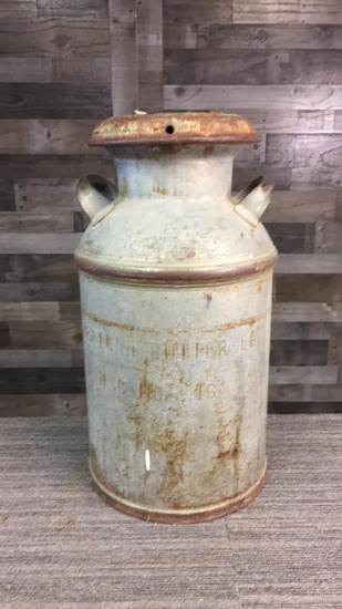 ANTIQUE "AMERICAN BUTTER CO" METAL MILK JUG