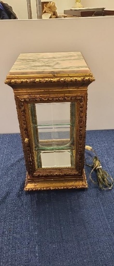 CONTEMPORARY MARBLE TOP BEVELED GLASS VITRINE