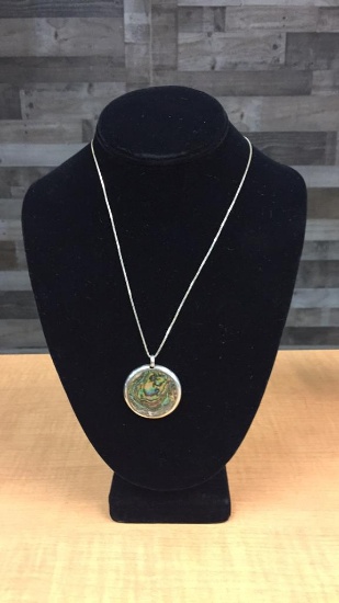 STERLING SILVER & ABALONE NECKLACE & PENDANT.11G