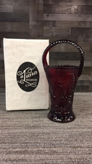 VTG INDIANA TIARA GLASS AMBERINA RUBY BASKET