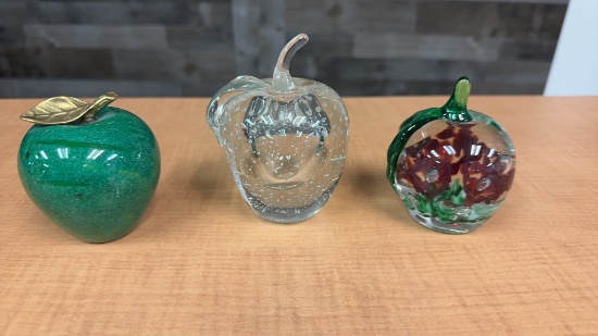 BLOWN GLASS & STONE APPLE PAPERWEIGHTS