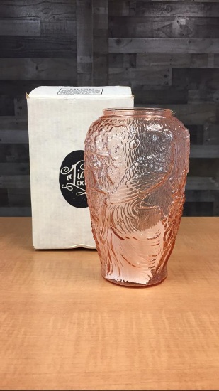 TG TIARA GLASS CORAL BIRD OF PARADISE VASE