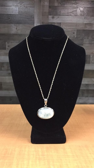 STERLING SILVER & MOONSTONE NECKLACE & PENDANT 26G