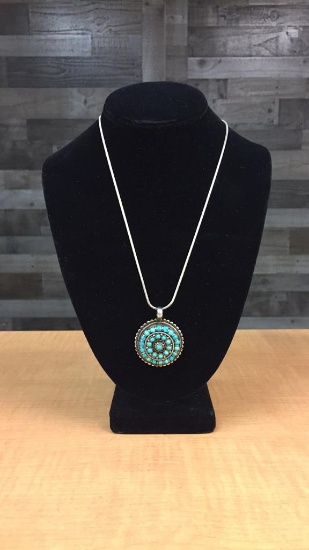 STERLING SILVER & TURQUOISE NECKLACE 40G