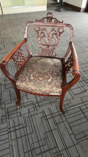 BEAUTIFUL ANTIQUE CHAIR WITH FILIGREE DESIGN