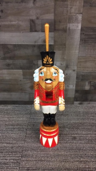 SIGNED RUSSIAN WOOD SOLDIER PEDESTAL NUTCRACKER