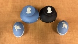 WEDGWOOD BLUE JASPERWARE PAPERWEIGHT & EGG DISH