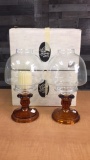 VTG TIARA GLASS AMBER CANDLE LAMPS
