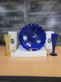 VTG TIARA GLASS RIBBON VASES & LILY LOTUS BOWL