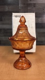 VTG TIARA GLASS AMBER STRAWBERRY LIDDED DISH